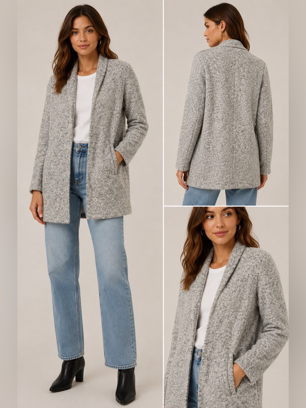 Vero Moda Gray Marled Open Front Coatigan Cardigan - M
